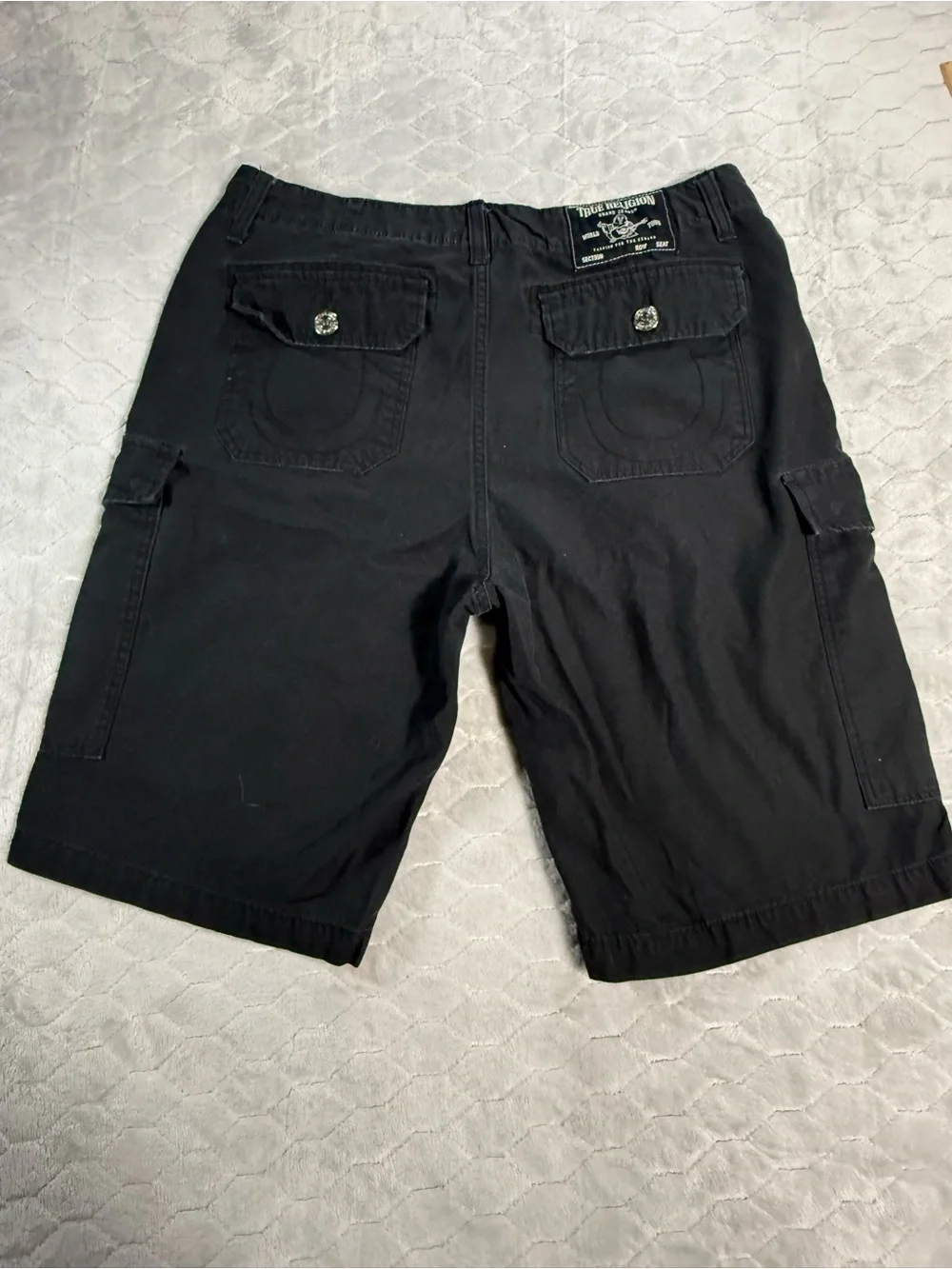 True Religion Cargo Shorts Size 34 Black Utility Y2K Streetwear
